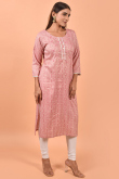 Kurti in Dusty Pink Cotton for Party Wear with Thread Embroidery