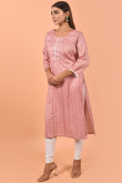 Kurti in Dusty Pink Cotton for Party Wear with Thread Embroidery
