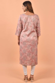 Dusty Pink Cotton Straight Cut Kurti With Printed