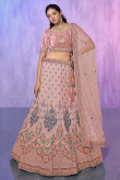 Dusty Pink Embroidered Georgette Lehenga For Engagement 