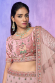Dusty Pink Embroidered Georgette Lehenga For Engagement 