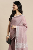 Dusty Pink Linen Saree with Woven Zari Work for New Year