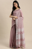 Dusty Pink Linen Saree with Woven Zari Work for New Year