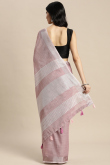 Dusty Pink Linen Saree with Woven Zari Work for New Year