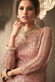 Dusty Pink Net Anarkali Suit With Beads Work