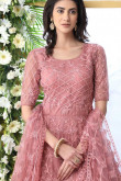 Dusty Pink Net Anarkali Suit With Dori Work