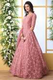 Dusty Pink Net Anarkali Suit With Dori Work