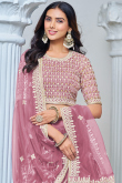 Dusty Pink Net Embroidered Panelled Style Lehenga For Wedding