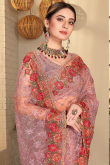 Dusty Pink Net Traditional Saree with Stone Work