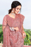 Saree in Dusty Pink Net for Party Wear with Thread embroidery
