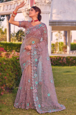 Dusty Pink Net Sequins Embroidered Saree