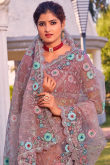 Dusty Pink Net Sequins Embroidered Saree