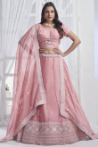 Dusty Pink Organza Dori Embroidered Lehenga For Sangeet 