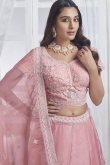 Dusty Pink Organza Dori Embroidered Lehenga For Sangeet 