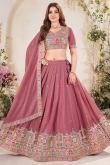 Dusty Pink Poly Georgette Embroidered Flared Style Lehenga 