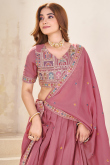 Dusty Pink Poly Georgette Embroidered Flared Style Lehenga 