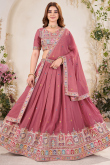 Dusty Pink Poly Georgette Embroidered Flared Style Lehenga 