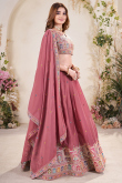 Dusty Pink Poly Georgette Embroidered Flared Style Lehenga 