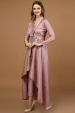 Dusty Pink Satin Pearl Embroidered Indo Western Trouser Suit