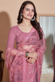 Dusty Pink Sequins Embroidered Net Light Weight Saree
