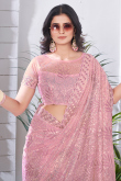 Dusty Pink Sequins Embroidered Net Saree For Festival