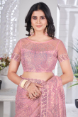 Dusty Pink Sequins Embroidered Net Saree For Festival