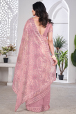 Dusty Pink Sequins Embroidered Net Saree For Festival