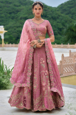 Dusty Pink Silk Beads Embroidered Panelled Style Lehenga