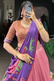 Dusty Pink Silk Blend Lehenga With Printed Work For Diwali