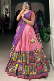 Dusty Pink Silk Blend Lehenga With Printed Work For Diwali