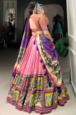 Dusty Pink Silk Blend Lehenga With Printed Work For Diwali