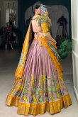 Dusty Pink Silk Blend Lehenga With Printed Work For Diwali