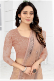 Dusty Pink Stone Embroidered Net Light Weight Saree 