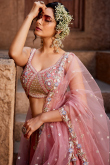 Dusty Pink Tissue Lehenga with Zari Work for Diwali & Weddings