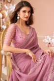 Dusty Pink Tissue Saree with Sequins Work for Diwali Party