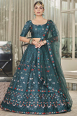 Dusty Teal Blue Silk Embroidered Lehenga
