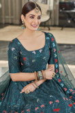 Dusty Teal Blue Silk Embroidered Lehenga