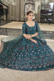 Dusty Teal Blue Silk Embroidered Lehenga