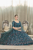 Dusty Teal Blue Silk Embroidered Lehenga