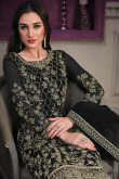 Wedding Black Net Straight Pant Trouser Suit