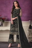 Wedding Embroidered Net Dusty Black Trouser Suit