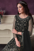Wedding Embroidered Net Dusty Black Trouser Suit