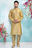 Wedding Special Jacquard Kurta In Gold With Churidar