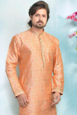 Wedding Special Jacquard Kurta In Peach With Churidar