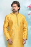 Wedding Special Jacquard Kurta In Yellow With Churidar
