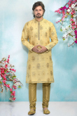 Wedding Special Men Jacquard Kurta In Gold