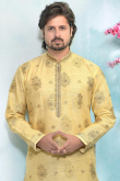 Wedding Special Men Jacquard Kurta In Gold