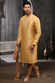 Wedding Special Men Kurta In Golden With Churidar