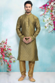Wedding Special Men Kurta In Moss Green With Churidar