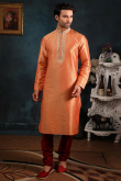Wedding Special Men Kurta In Orange With Churidar